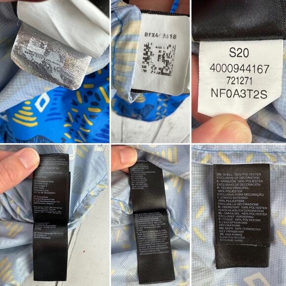 North Face Lake Blue Song Line Print Novelty Fanorak Windbreaker Size Large - Picture 14 of 16